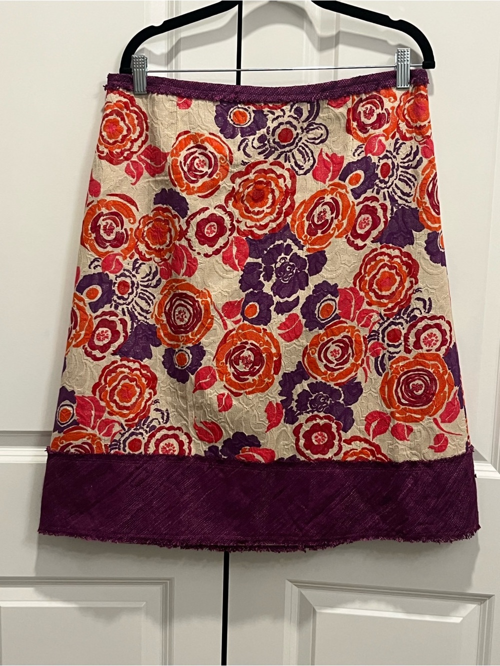 Zara Floral Print Skirt Size 10 Cotton Blend Pink Purple Career Church